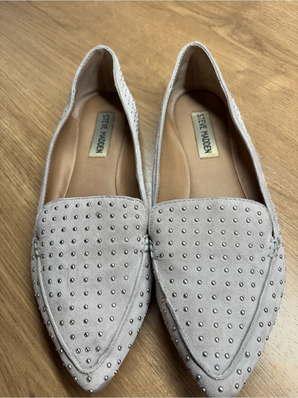 Steve Madden Women's Gray Studded Pointed Loafers Size 7